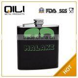 FDA 6oz Green and Black Leather Wrapped 6oz Mustache Hip Flask