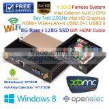 Baytrail Mini Computer Fanless PC With 8G DDR3L 128G SSD Intel Celeron Dual Core N2810 Support Windows7 Android HD VGA Display