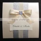 Ribbon and Rhinestone Pocket Square Fold Wedding Invitation Card