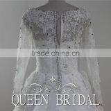 Long Sleeve Appliqued Lace Crystal Beaded Arabic Wedding Dress For Muslim Woman Quality Choice thumbnail-6