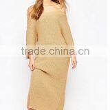 Classy Sweater Dress Fashion Autumn Winter Off Shoulder Design Women Rib Knit Dresses thumbnail-1
