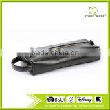 Black Horse Leather Travel Cosmetic Bag With Side Handle thumbnail-1