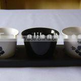 Set of 3 Flower Decal Ceramic Cup Set Tray,snack Tray thumbnail-1