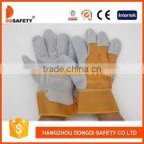 Cow Split Leather Safety Glove With Patch Palm Yellow Cotton Drill Back thumbnail-1