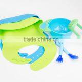 Kids Dinner Set: Suction Bowl + Food Masher + Spoon + Bib, Multiple Color, Private Label thumbnail-1