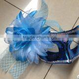 Party Mask With Yarn and Flowers Decoration Accessory