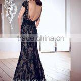 Elegant Scoop Neck Cap Sleeve Backless Full Length Lace Cocktail Dresses Cheap thumbnail-2