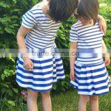 2017 New Style Baby Clothes Cheap Wholesale Children's Boutique Short Sleeve Blue Summer Children's Stripe Dress thumbnail-3