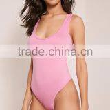 Light Pink Women Basic Bodysuit With Racer Back Bodybuilding Elastic Plain Jumpsuit thumbnail-2