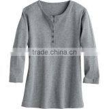 Latest Fashion Women O-neck Solid Color 3/4 Sleeve Shirts thumbnail-1