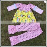 Easter Festival Spring Girl Ruffle Set Baby Girl Easter Rabbit Printed and Pink Arrow Style Fashion Boutique Girl Dress Clothing thumbnail-6