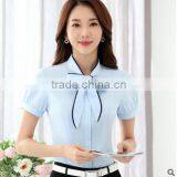 White and Blue Colour Hot-selling Latest Office Blouse Patterns Formal Sexy Blouse Tops thumbnail-4