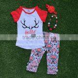 Baby Girls Boutique Clothing Girls Hello Deer Outifts Summer Clothes Short Sleeve With Matching Accessoreis thumbnail-1