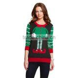 Jacquard Pattern Stripe Sleeve Cotton Knitwear Women Christmas Jumper Sweater thumbnail-1