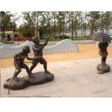 Bronze Children in  park  fly a kite  Statue Sculpture for Garden Decoration