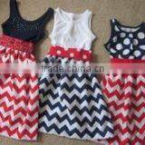 Wholesale Children Cotton Frocks Designs Sleeveless Chevron Tunic Dresses July 4th Patriotic Baby Girl Dress