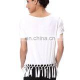 Tassel Design Short Sleeve Women Fashion Garment White Tops thumbnail-6