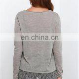 Wholesale 2016 New Fashion Lace Blouse Designs Lady Long Sleeve Sexy Floral Print Grey Blouse thumbnail-3