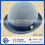 pure wool felt bowler grey hat with blue bowknot ribbon