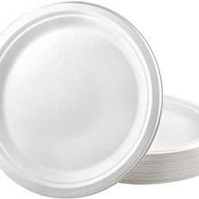 Квадратная одноразовая посуда, компостируемая и биоразлагаемая, изготовленная из сахарной тростники, экологичная посуда для обедов, тарелки для вечеринок, походов, пикников thumbnail-2