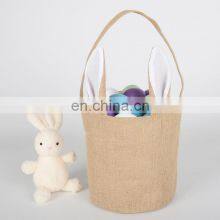 Promotional Reusable Eco-friendly Round Shape Bunny Baskets Jute Easter Gift Bag With Handle thumbnail-3