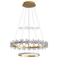 Simple Luxury Chandelier Gold Modern Ceiling Hanging Light Crystal Circle Pendant Light for Hotel Living Room thumbnail-1