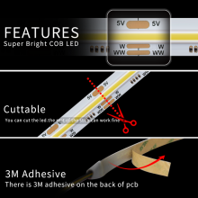 New Arrivals CCT Warm/Cold White DC5V COB Strip LED 640LEDs/M Flexible COB LED Light Strips thumbnail-2
