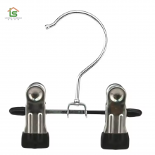 OEM Household Metal Pants Skirt Hangers With Clips Wire Trousers Hangers for Cloths Metal Clothes Pant Hanger thumbnail-5