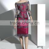 New arrived Tea-length satin lace mother dress with jacket FAM-004