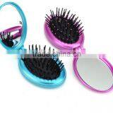 New Girls Travel Folding Hair Brush With Oval Mirror Pocket Size Comb thumbnail-2