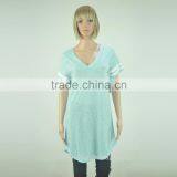 Women's V-neck Short Stripe Sleeve T-shirt thumbnail-2