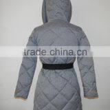 Polyester Melange Fabric Puffer Quilted Real Raccoon Fur Hood Women Down Parka thumbnail-4