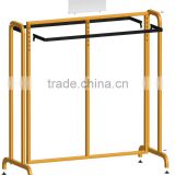 Dual pipe cloth pole hanger,Portable stainless steel clothes pole hanger,Extendable garment rack on wheels