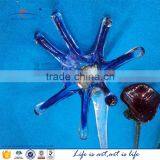 Vintage Green Stem Murano Hand Blown Blue Art Glass Flower thumbnail-4