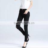 2017 Summer Latest Design Mid Waist Black Skinny Holes Denim Pants Elastic Pant for Women thumbnail-2