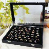 Black Wooden Leather Jewelry Display Stand Ring Tray thumbnail-1