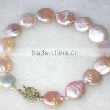 Ladies Designs 4-5mm Coin Shape Pink Freshwater Pearl Bracelet thumbnail-1