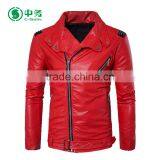 Fashion Style Multi Zippers Windproof Mens White / Red / Black Punk Leather Jacket for Sale thumbnail-3
