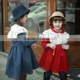 Lace Neck Children Fashion Dress for Sweat Girl Pure Color Frock Model for Children Girl thumbnail-2