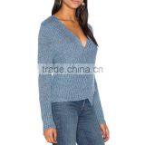 Blue Plain Custom V-neck Sweater for Women Pullover Sweater Dress thumbnail-3