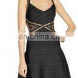 Wholesale Fashion Women Sexy Bandage Dress With Flared Skirt Black Stretch Embellished Cheap Rayon Bandage Dress thumbnail-3