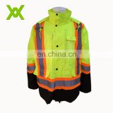 wholesale polyester high visibility fluorescent reflective raincoat safety jacket