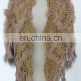 Ladies hook flower knitted shawls wraps with fur