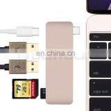 Aluminum Multi-Port Adapter Type-C USB 3.0 5 in 1 Combo Hub With USB-C Charging Port,2 USB 3.0 Ports, SD/Micro Card Reader thumbnail-2