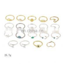 19pcs/set Women Rings Set Compass Arrow Starfish Wave Moon Eyes Gem Charm Bohemian Ring thumbnail-2