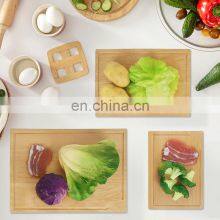 3 Piece Sets Kitchen Wood Bamboo Cutting Board Wood Set With Stand Rack thumbnail-4