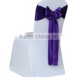 cheap spandex chair cover with dark purple self-tie chair sash