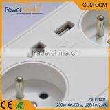 Euro/ France Type E Dual AC Outlet+ 2 USB Schuko Socket Wall Plate 230V 16A With CE Approval