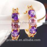 Hot Sell Gold Plated Purple Crystal Jewelry Round Zirconia Design Earrings Chinese thumbnail-2