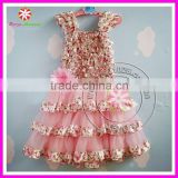New baby pink floral satin petti dresses girls spring long flower dresses